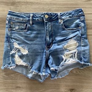 Light Washed Distressed Jean Shorts